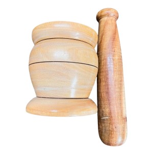 Wooden Mortar and Pestle Set (Ohkli Musal/Hamal Dista/Kharal/Khalbatta) 3.5X6.5 Inch â€“ Handcrafted Grinder for Spices & Herbs â€“ Traditional Kitchen Tool for Mixing and Grinding
