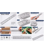 Stainless Steel Scale Ruler | Dual-Sided Inch & Centimeter Measuring Scale | Rust Resistant Metal Ruler for School, Office, Drawing, Drafting, Engineering & DIY Crafts