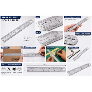 Stainless Steel Scale Ruler | Dual-Sided Inch & Centimeter Measuring Scale | Rust Resistant Metal Ruler for School, Office, Drawing, Drafting, Engineering & DIY Crafts