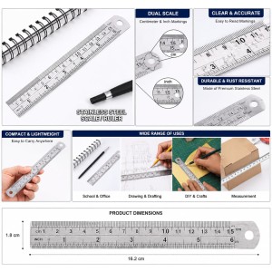 Stainless Steel Scale Ruler | Dual-Sided Inch & Centimeter Measuring Scale | Rust Resistant Metal Ruler for School, Office, Drawing, Drafting, Engineering & DIY Crafts