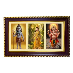 Shiva -Parvti-Ganesha Photo Frame 14x10 Inch | Glossy Maroon Polystyrene Frame | Divine Wall & Table Decor | Temple Decoration & Gift Item (Pack Of 1) (F21234)