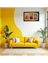 Lakshmi-Narshima-Ganesha Photo Frame 14x10 Inch | Glossy Maroon Polystyrene Frame | Divine Wall & Table Decor | Temple Decoration & Gift Item (Pack Of 1) (F21383)