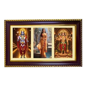 Ram-Sita-Hanuman Photo Frame 8x4 Inch | Glossy Maroon Polystyrene Frame | Divine Wall & Table Decor | Temple Decoration & Gift Item (Pack Of 1) (F20902)