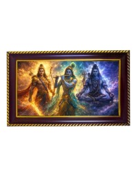 Bramha Vishnu Mahesh Photo Frame 8x4 Inch | Glossy Maroon Polystyrene Frame | Divine Wall & Table Decor | Temple Decoration & Gift Item (Pack Of 1) (F20180)