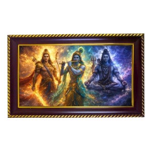 Bramha Vishnu Mahesh Photo Frame 8x4 Inch | Glossy Maroon Polystyrene Frame | Divine Wall & Table Decor | Temple Decoration & Gift Item (Pack Of 1) (F20180)