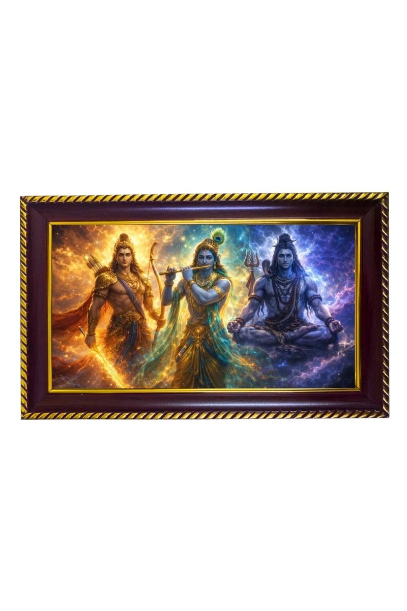 Bramha Vishnu Mahesh Photo Frame 8x4 Inch | Glossy Maroon Polystyrene Frame | Divine Wall & Table Decor | Temple Decoration & Gift Item (Pack Of 1) (F20180)