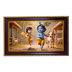 Lord Radha Krishna Photo Frame 10x6 Inch | Glossy Maroon Polystyrene Frame | Divine Wall & Table Decor | Temple Decoration & Gift Item (Pack Of 1) (F20690)
