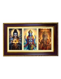 Brahma-Vishnu-Mahesha Photo Frame 10x6 Inch | Glossy Maroon Polystyrene Frame | Divine Wall & Table Decor | Temple Decoration & Gift Item (Pack Of 1) (F20882)