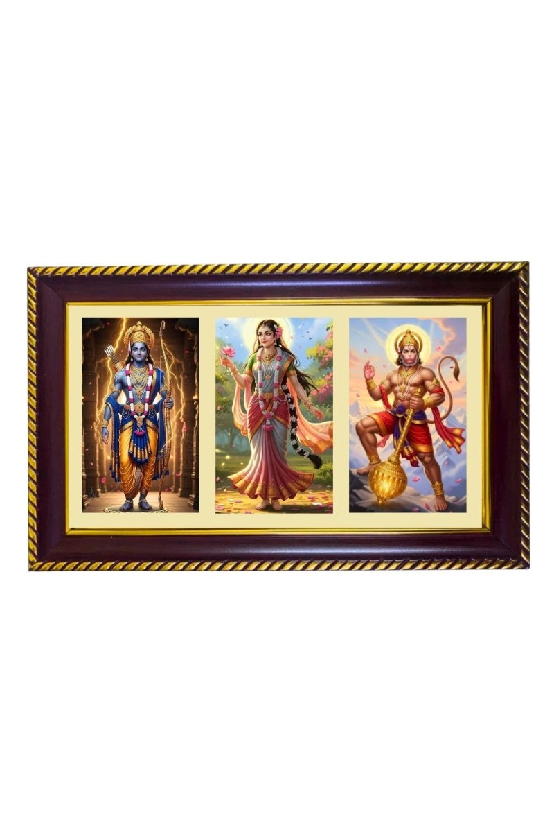 Ram-Sita-Hanuman Photo Frame 14x10 Inch | Glossy Maroon Polystyrene Frame | Divine Wall & Table Decor | Temple Decoration & Gift Item (Pack Of 1) (F20904)